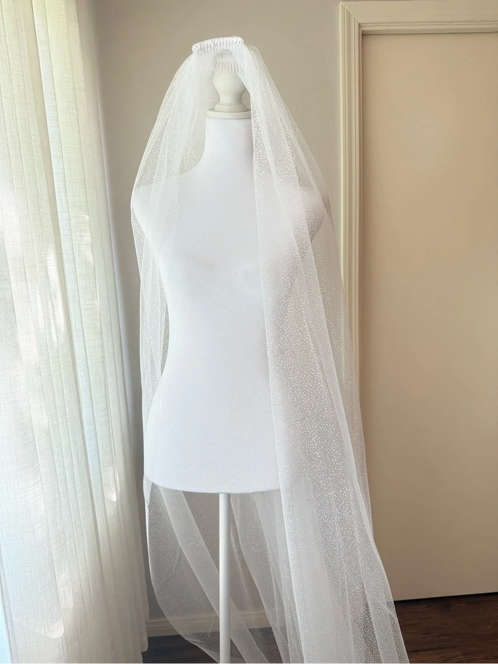 Shimmering Silver Glitter Cathedral (118”) Wedding Veil with Plastic Comb - New